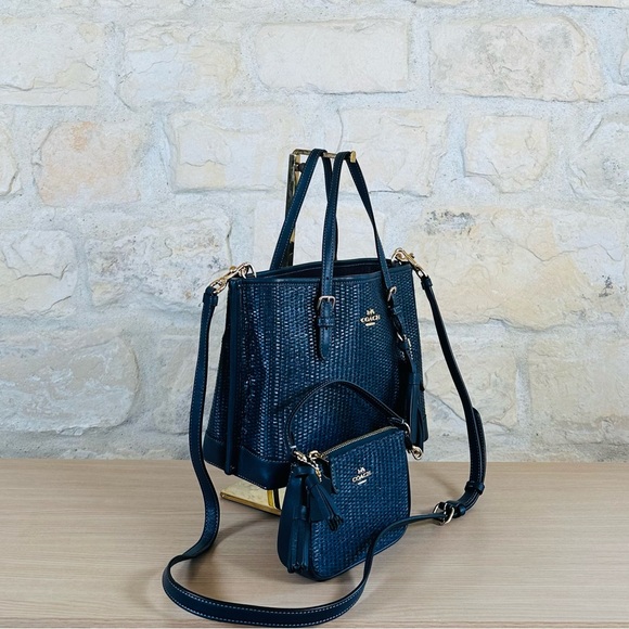 Coach Straw Mollie Small tote handbag purse & wallet Set Authentic NWT - Picture 2 of 11